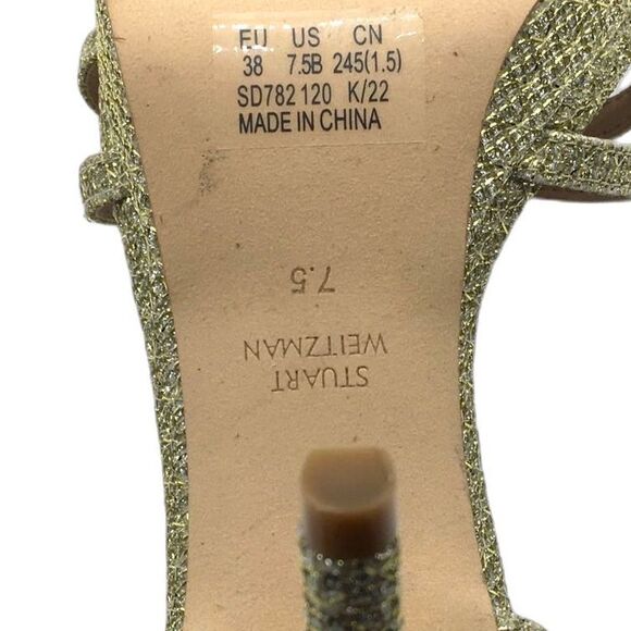 Stuart Weitzman Starla Metallic Gold Evening Party Heeled Sandals  U.S. size 7.5 - Picture 6 of 7